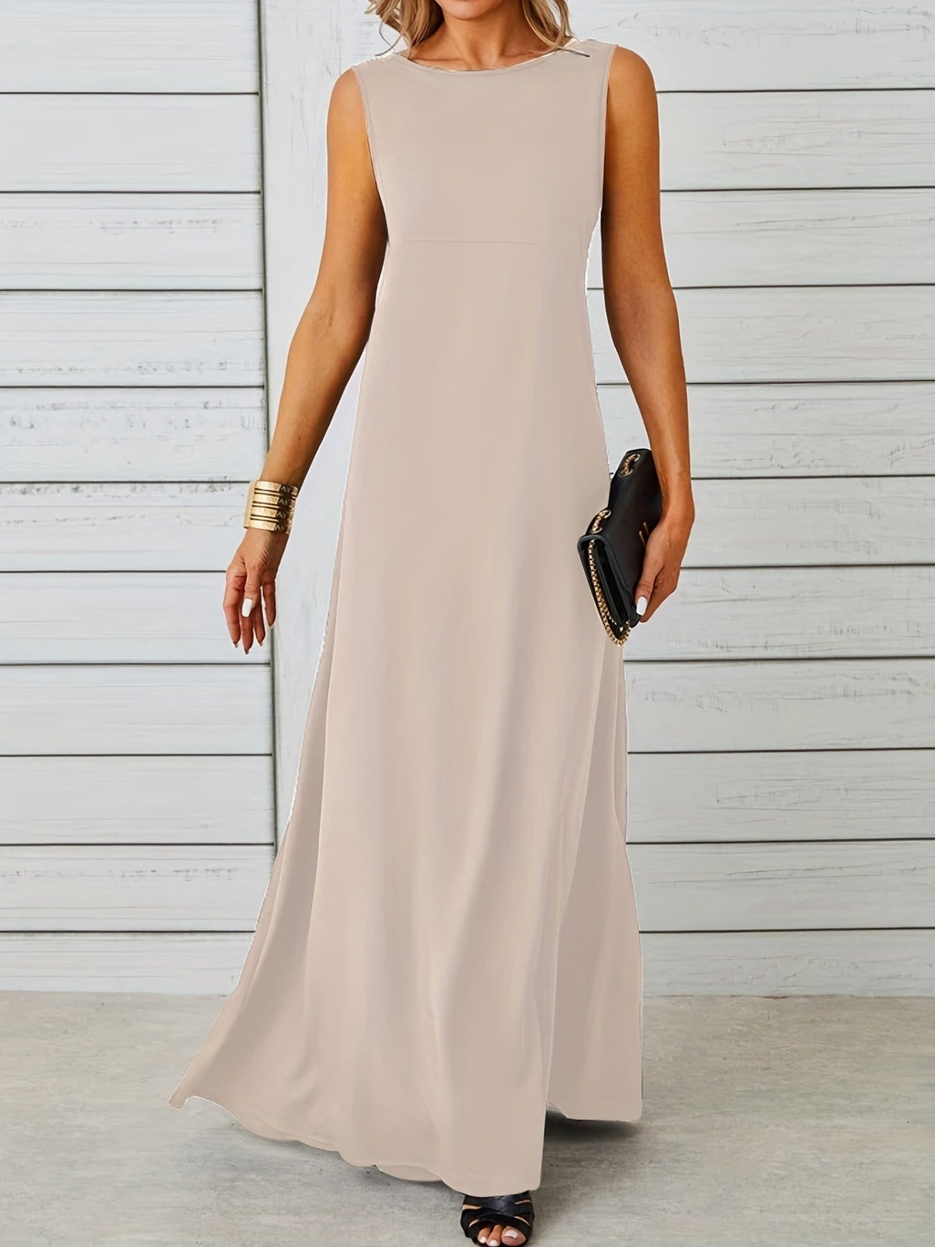 Sleeveless Flowy Maxi Dress Apricot Fitggins