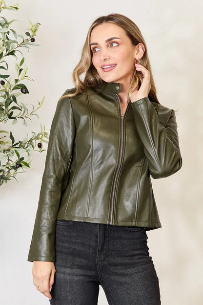 Mock Neck Zip Up Jacket Army Green Fitggins
