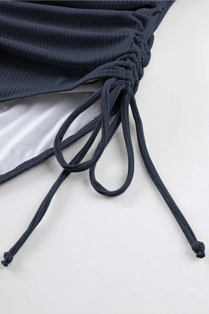 Ribbed Drawstring Sides Cutout One Piece Swimsuit Fitggins