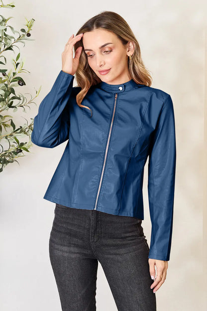 Mock Neck Zip Up Jacket Peacock Blue Fitggins