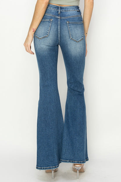 RISEN Full Size High Rise Front Seam Detailed Flare Jeans - Jeans - FITGGINS