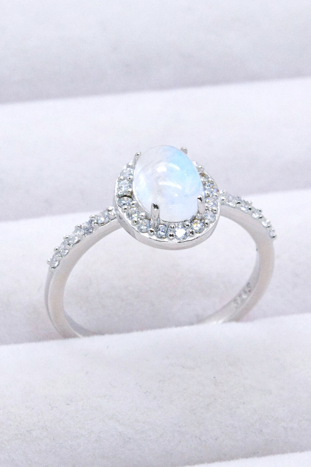 925 Sterling Silver Natural Moonstone Halo Ring - Rings - FITGGINS