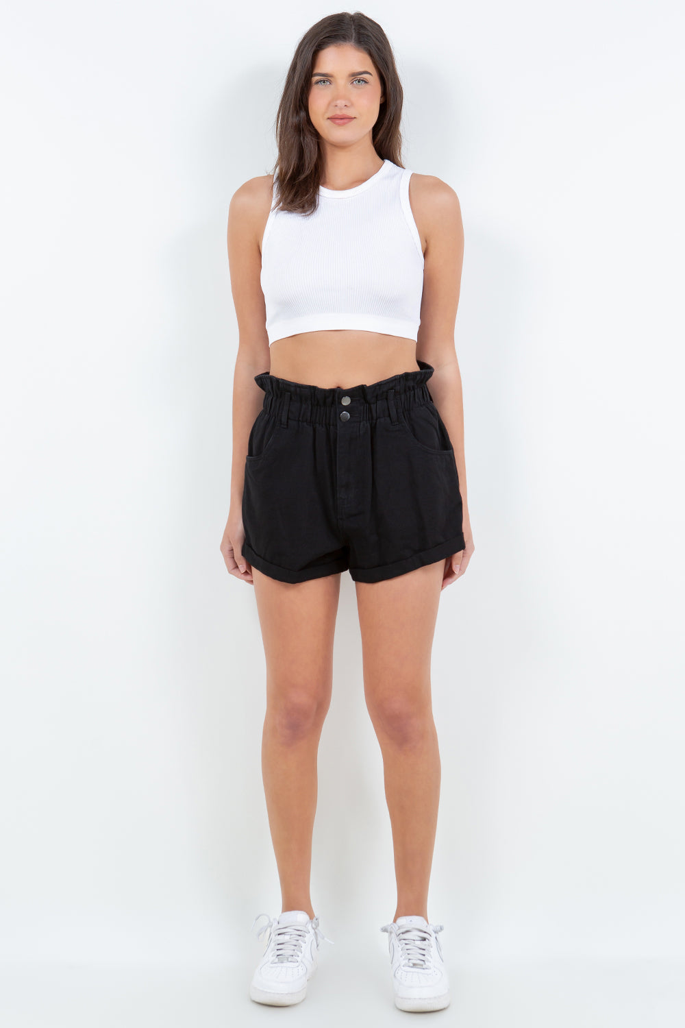 American Bazi High Waist Paper Bag Shorts - Denim Shorts - FITGGINS