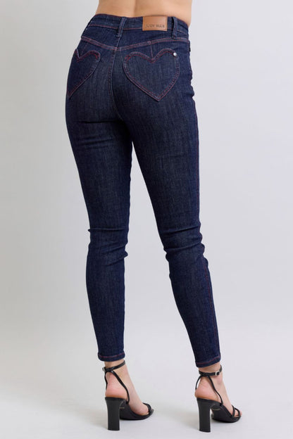 Judy Blue Full Size Heart Shaped Back Pockets Skinny Jeans - Jeans - FITGGINS