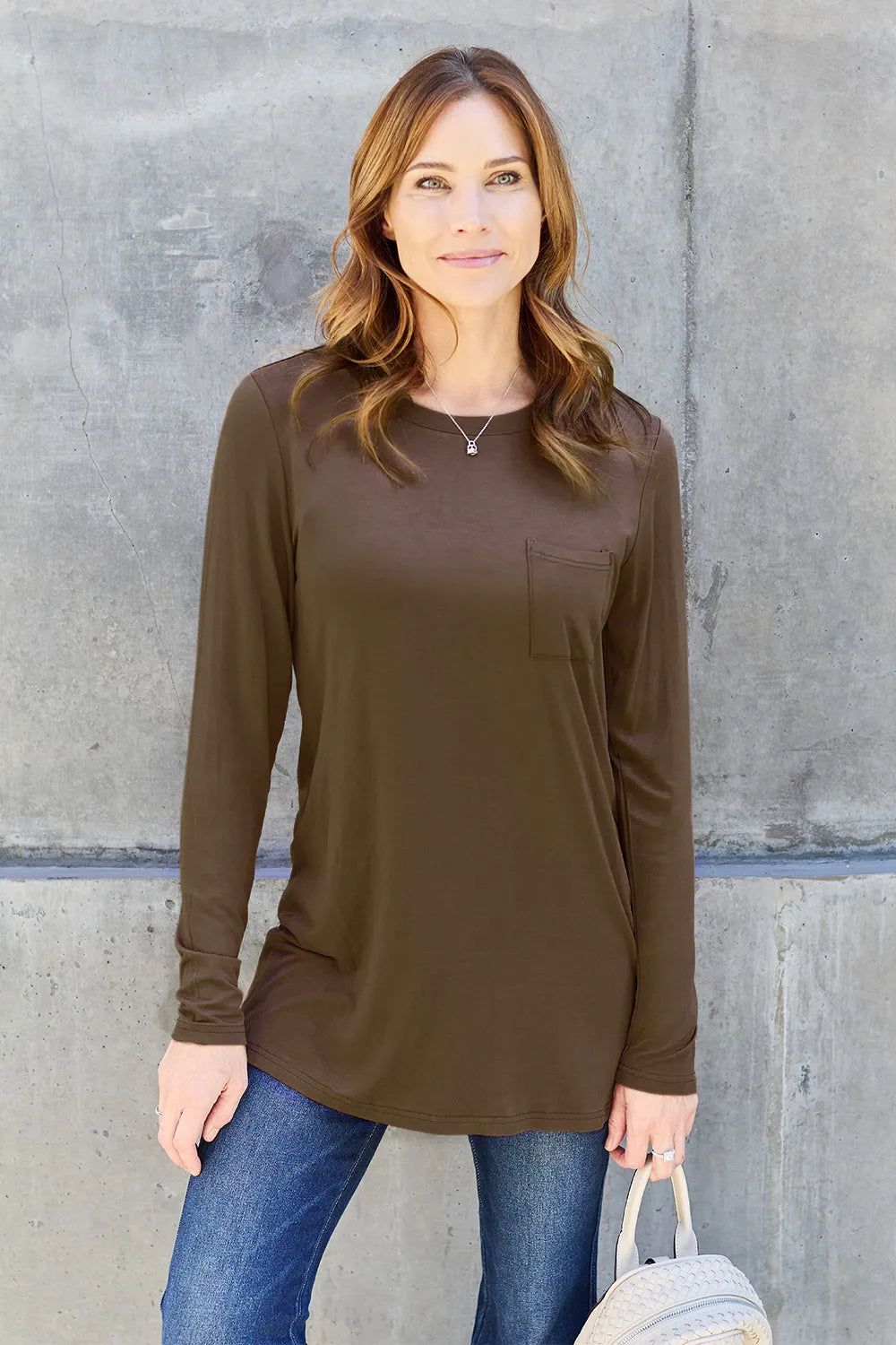 Basic Bae Full Size Round Neck Long Sleeve Top Chocolate Fitggins