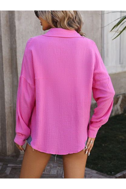 Mandy Textured Pocketed Button-Up Shirt Fitggins