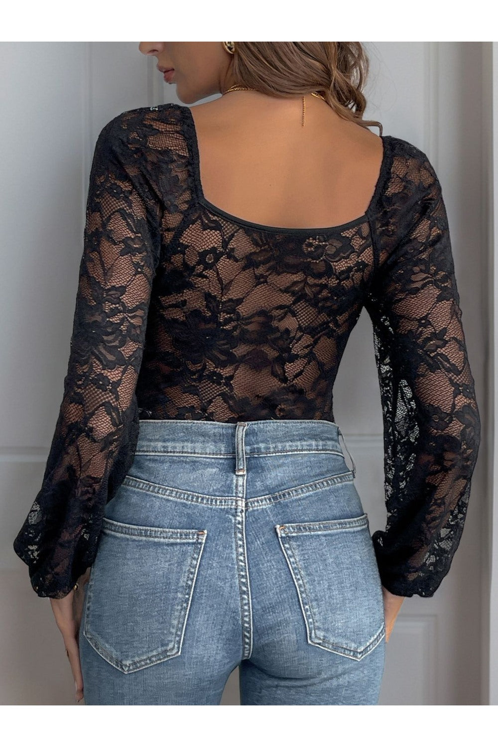 Perfee Lace V-Neck Long Sleeve Bodysuit - Bodysuit - FITGGINS