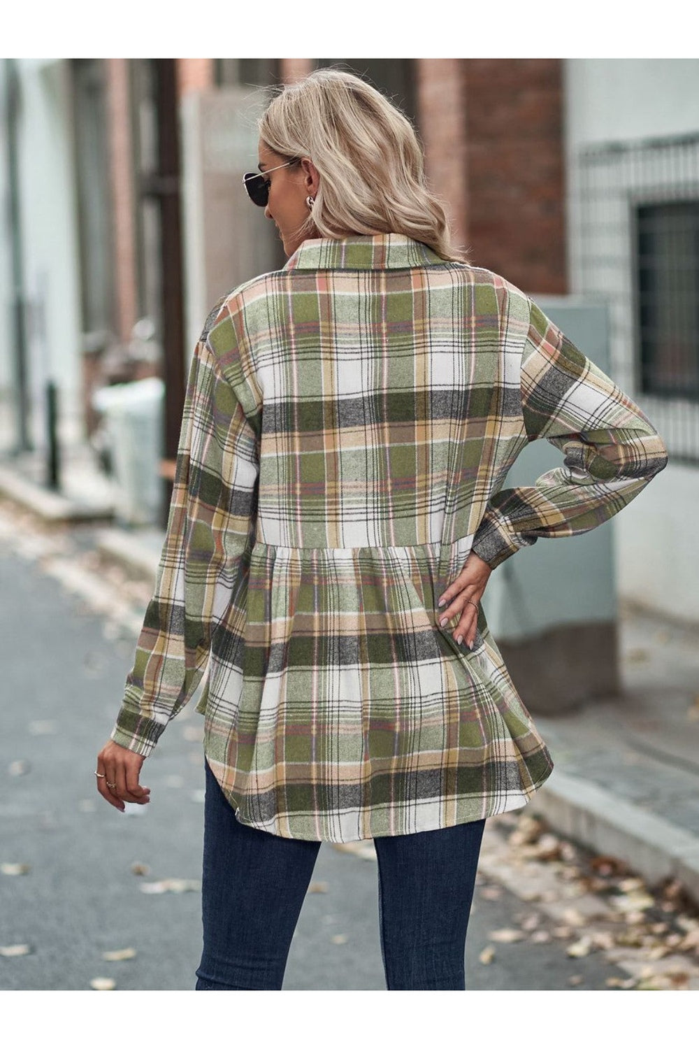 Plaid Button Up Dropped Shoulder Shirt - Shirts - FITGGINS