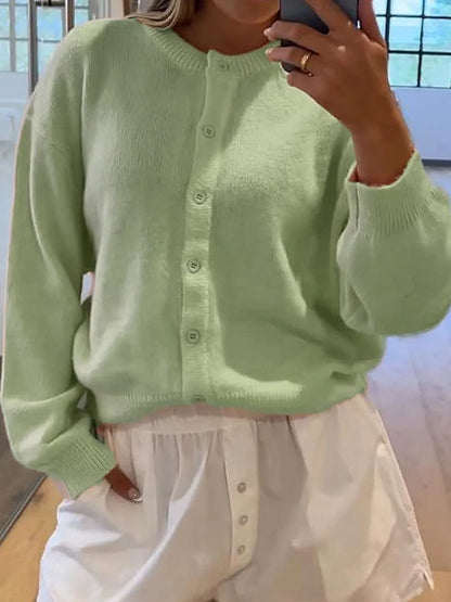 Button Down Long Sleeve Cardigan Light Green Fitggins