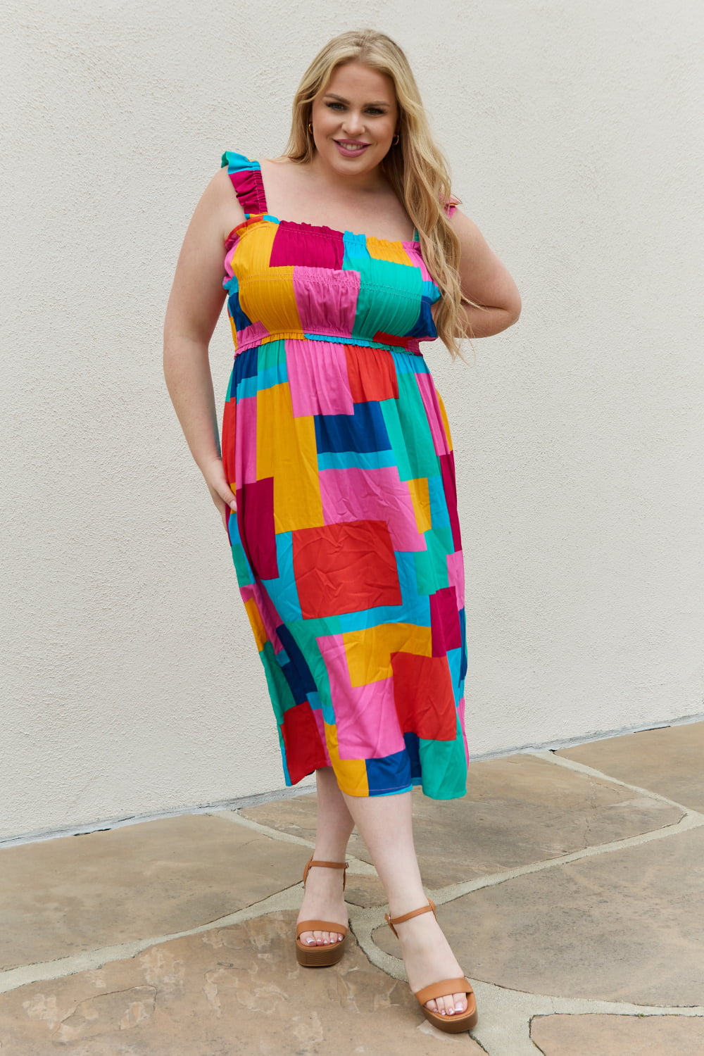 And The Why Multicolored Square Print Summer Dress - Casual & Maxi Dresses - FITGGINS