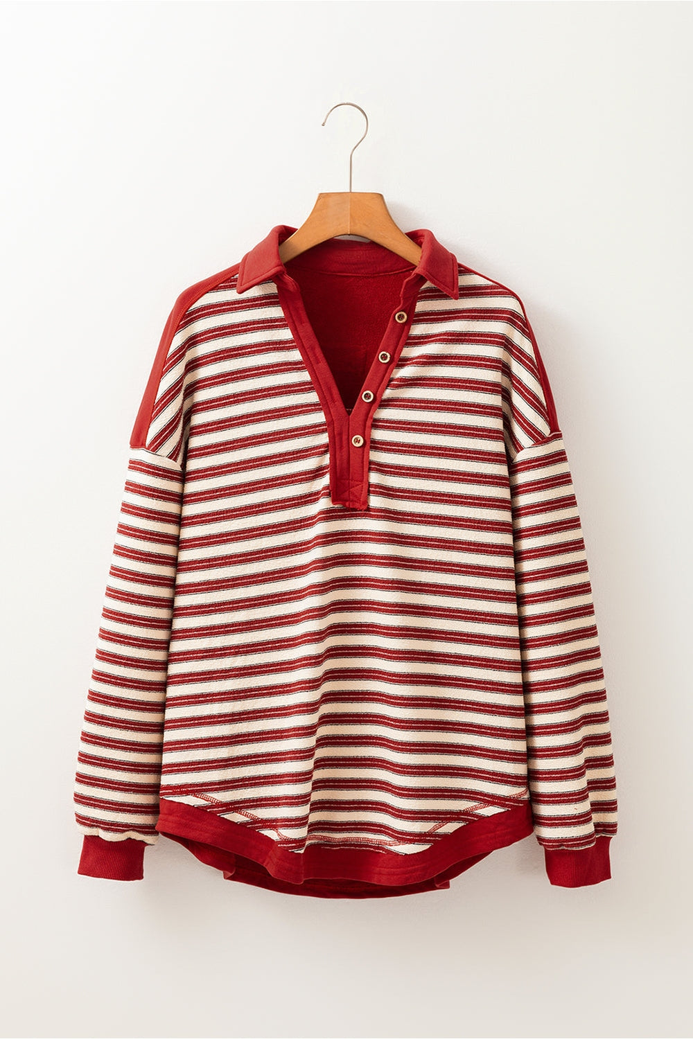 Stripe Johnny Collar Drop Shoulder Sweatshirt - Sweatshirts & Hoodies - FITGGINS