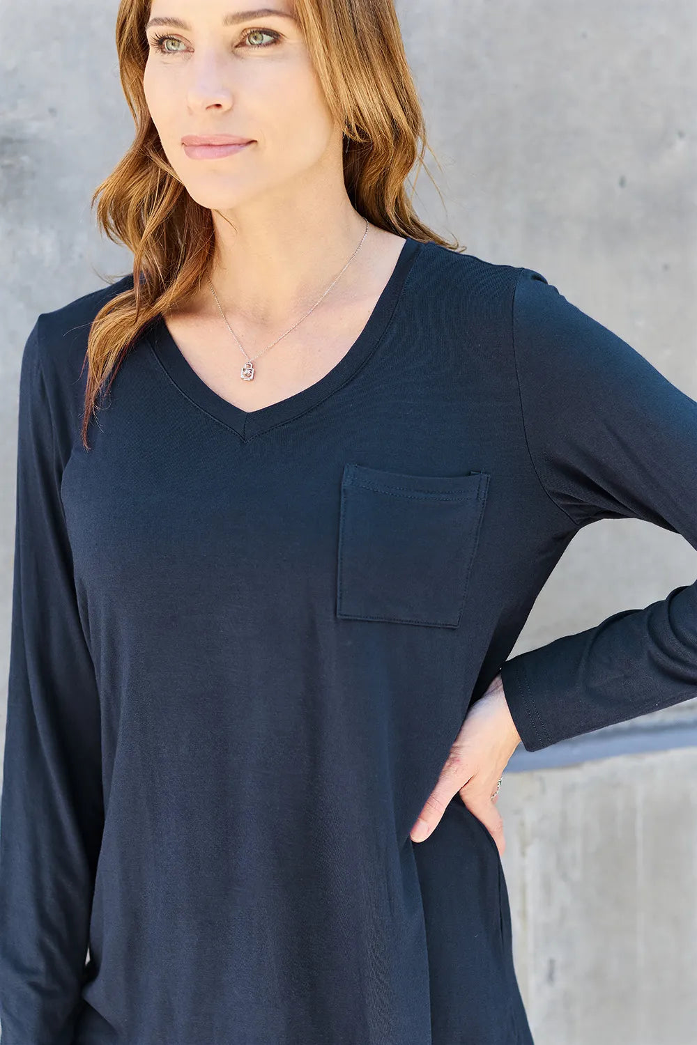 Basic Bae Full Size V-Neck Long Sleeve Top Fitggins
