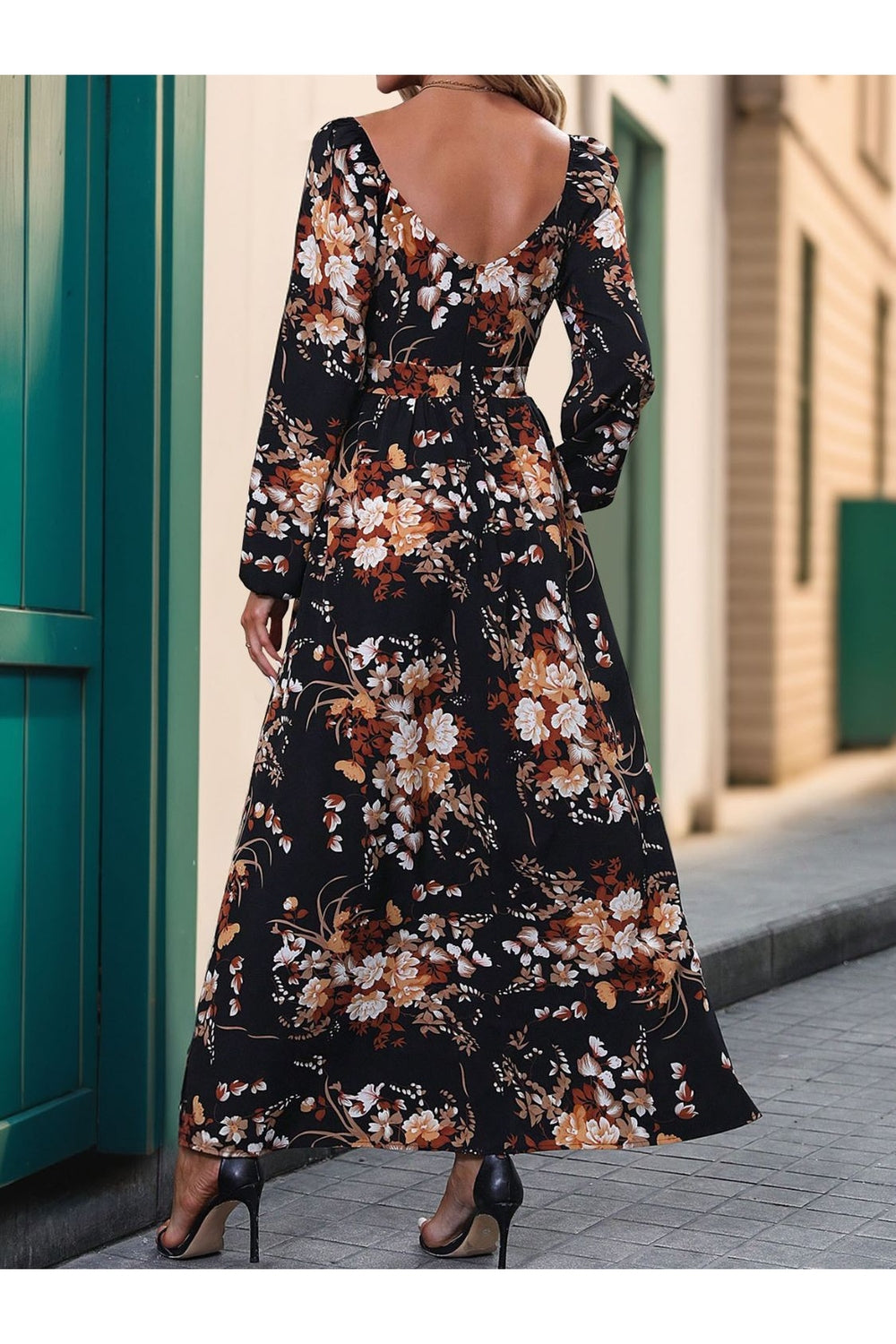 Perfee Slit Printed Surplice Long Sleeve Maxi Dress - Casual & Maxi Dresses - FITGGINS