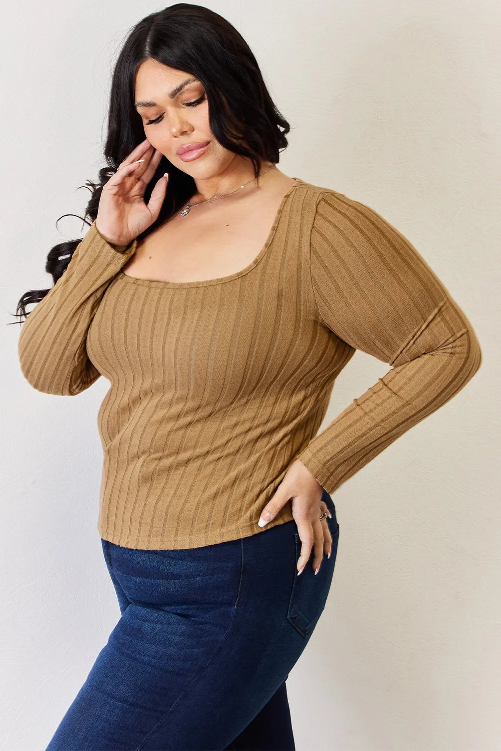 Basic Bae Full Size Ribbed Long Sleeve T-Shirt Fitggins