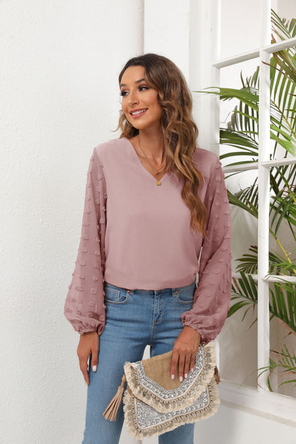 Swiss Dot Balloon Sleeve Blouse Dusty Pink Fitggins