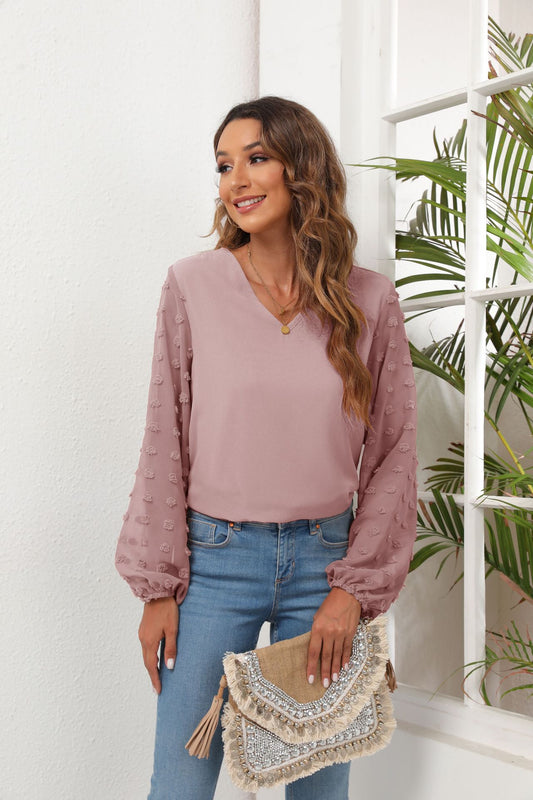 Swiss Dot Balloon Sleeve Blouse Dusty Pink Fitggins