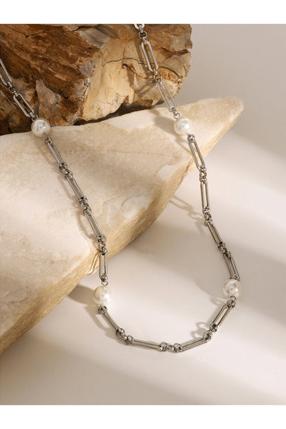 Stainless Steel Pearl Chain Necklace - Necklaces - FITGGINS