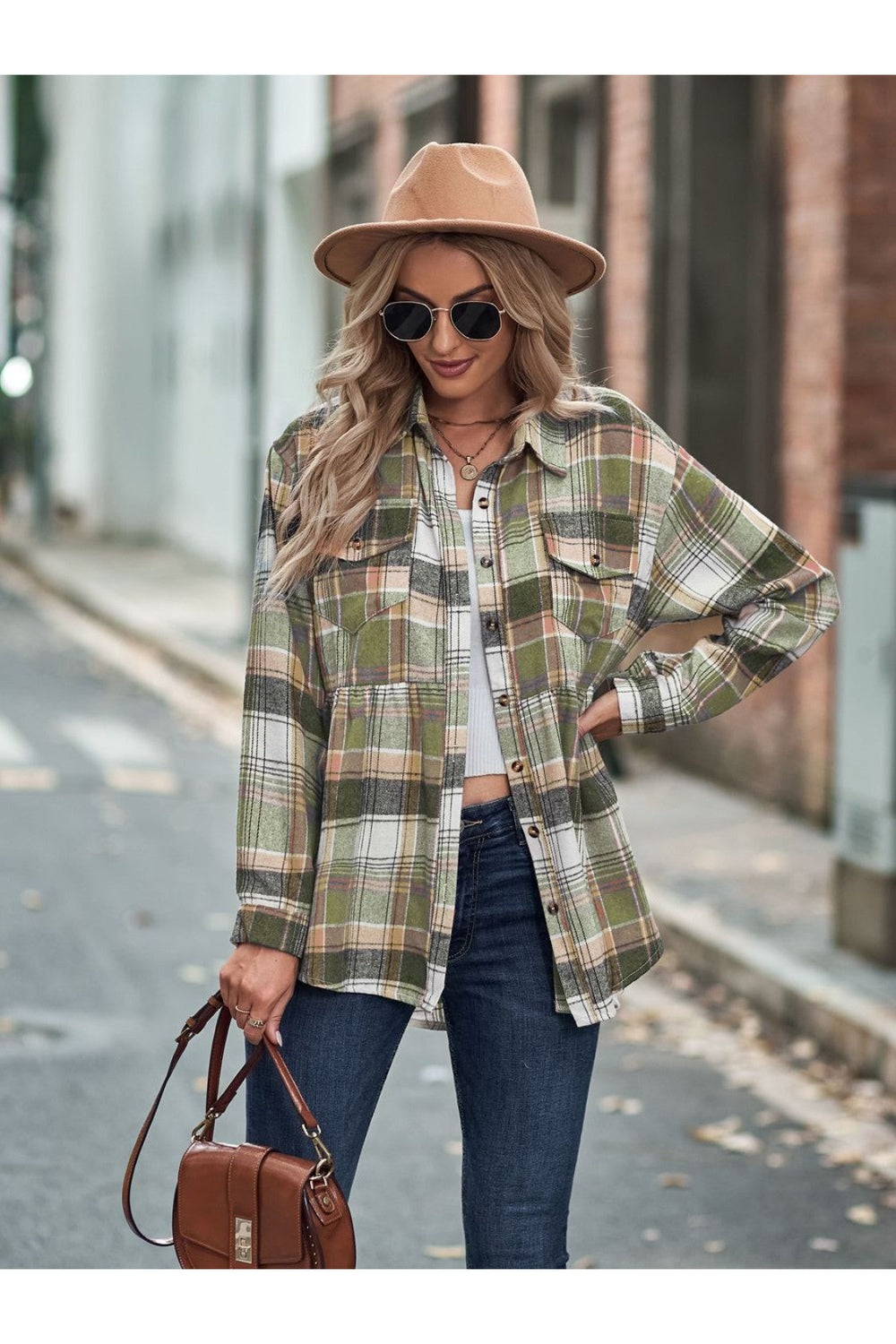 Plaid Button Up Dropped Shoulder Shirt - Shirts - FITGGINS