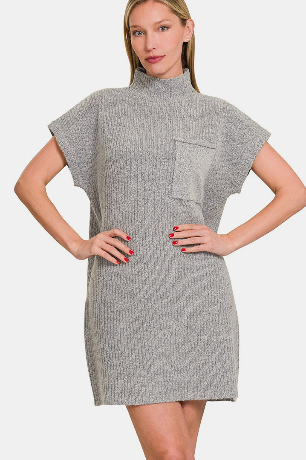 Zenana Short Sleeve Sweater Mini Dress - Sweater Dresses - FITGGINS