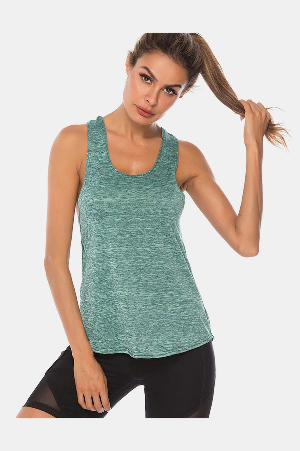 Full Size Scoop Neck Wide Strap Active Tank - Crop Tops & Tank Tops - FITGGINS