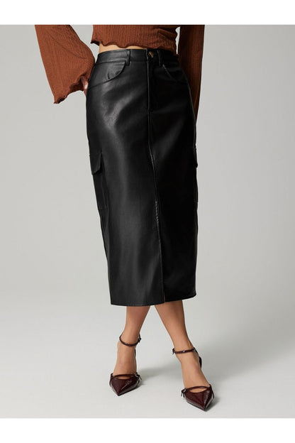 Slit Midi Skirt with Pockets - Shirts - FITGGINS