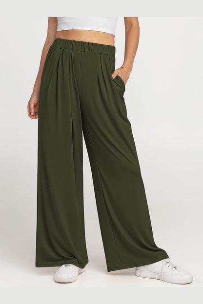 Elastic Waist Wide Leg Pants - Pants - FITGGINS