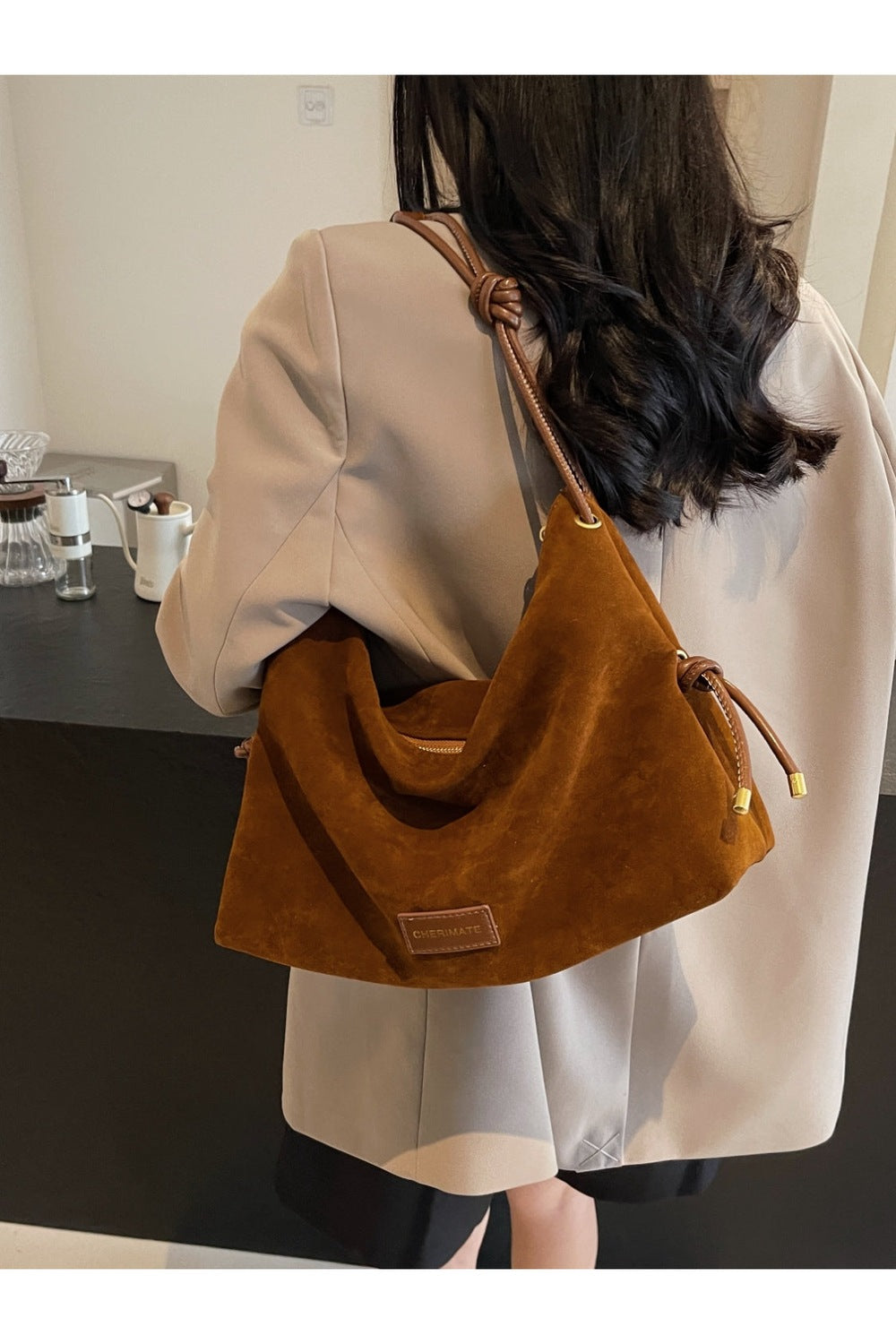 Suede Large Shoulder Bag - Handbag - FITGGINS