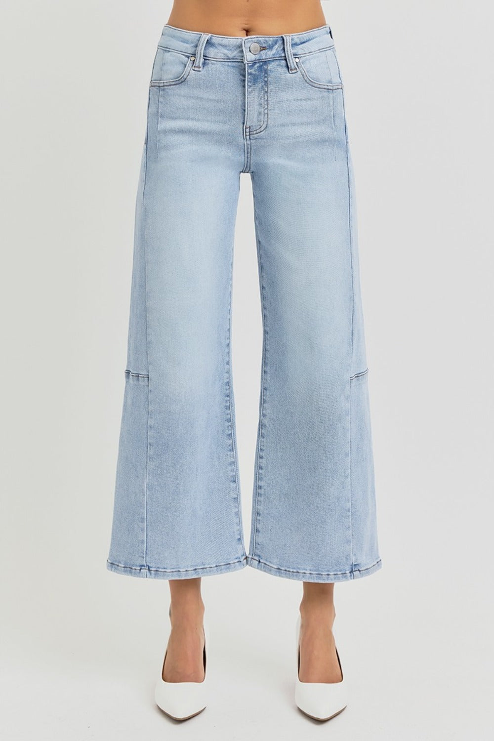 RISEN Full Size High Rise Seamed Detail Wide Leg Crop Jeans - Jeans - FITGGINS