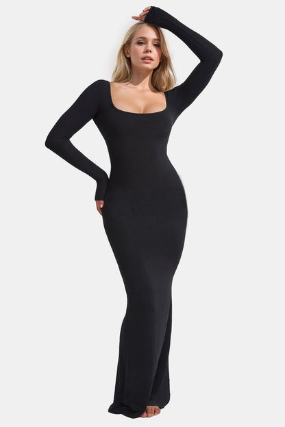 Basic Bae Built-In Shapewear Square Neck Long Sleeve Maxi Dress - Shapewear - FITGGINS