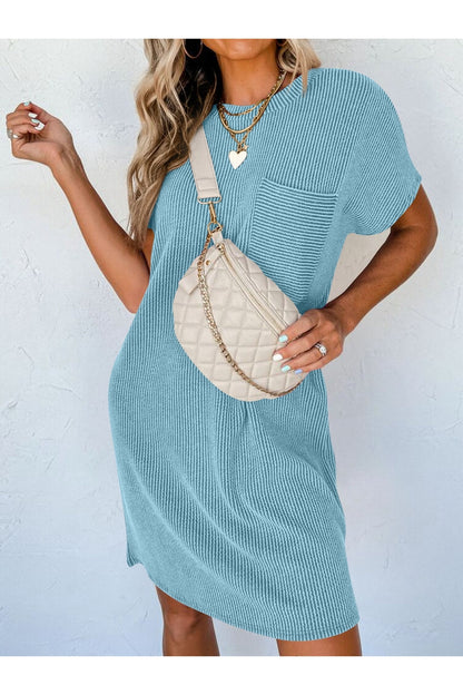 Round Neck Short Sleeve Mini Dress - Casual & Maxi Dresses - FITGGINS