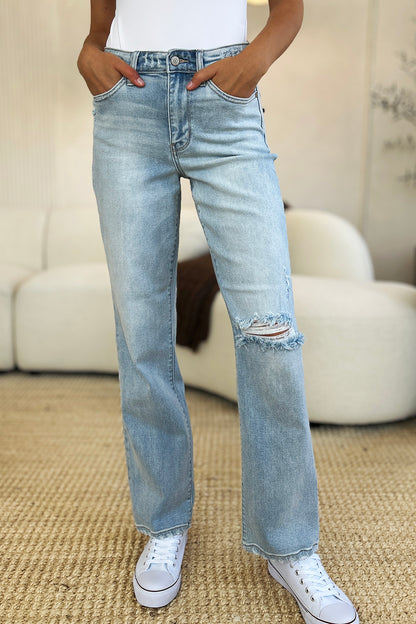 Judy Blue Full Size High Waist Distressed Straight Jeans - Jeans - FITGGINS