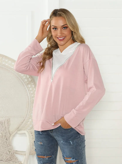 Shiny Contrast Zip Detail Hoodie Fitggins