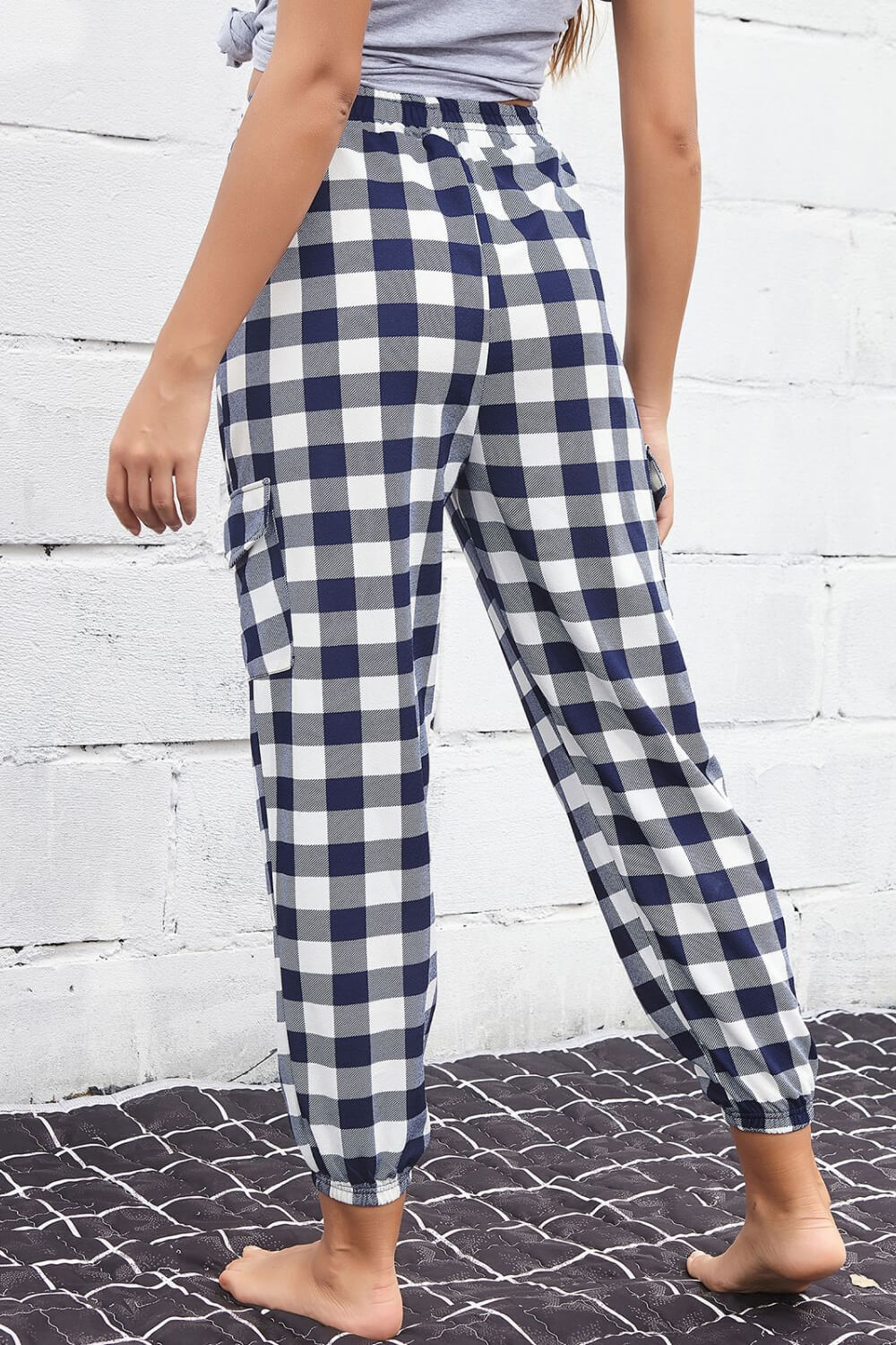 Perfee Plaid Elastic High Waist Cargo Pants - Pants - FITGGINS