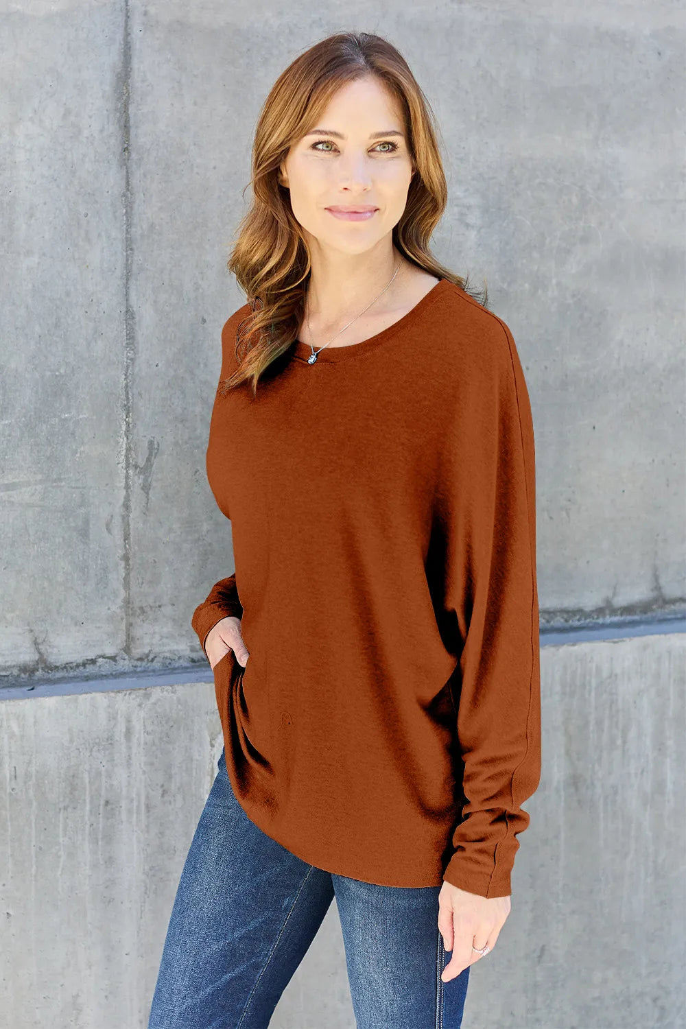 Double Take Full Size Round Neck Long Sleeve T-Shirt Fitggins