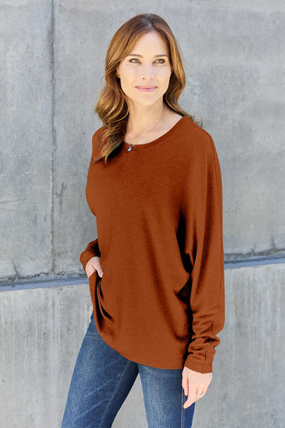 Double Take Full Size Round Neck Long Sleeve T-Shirt Fitggins