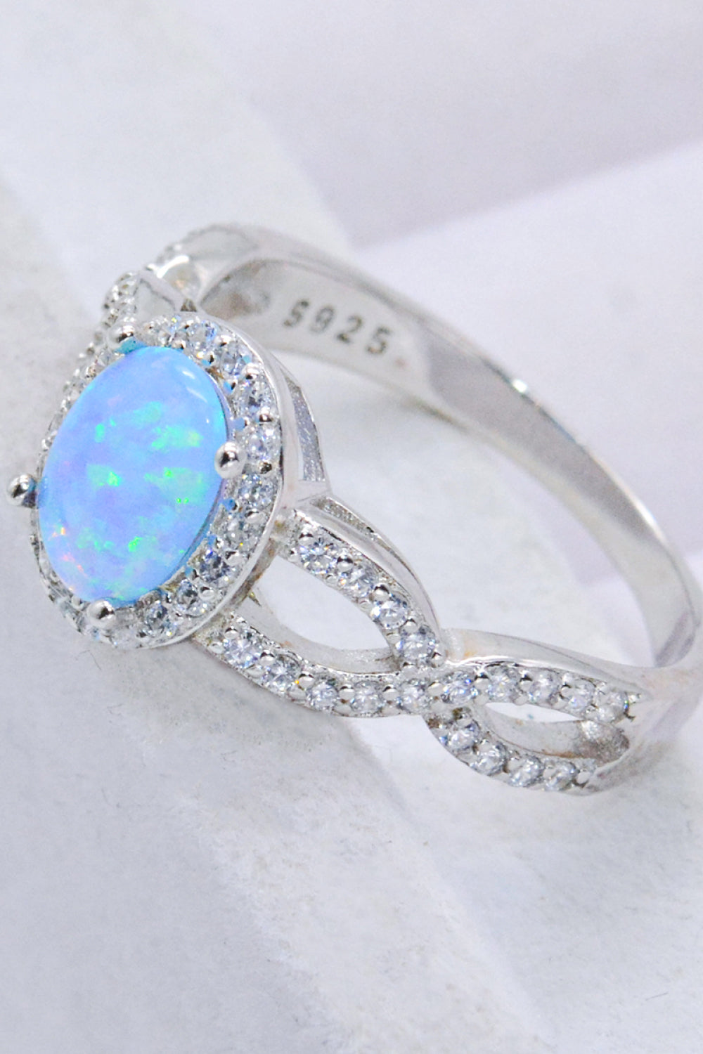 925 Sterling Silver Opal Halo Ring - Rings - FITGGINS