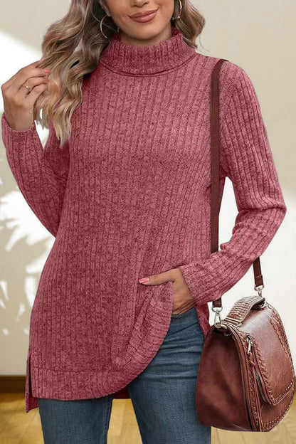 Turtleneck High Low Top Cerise Fitggins