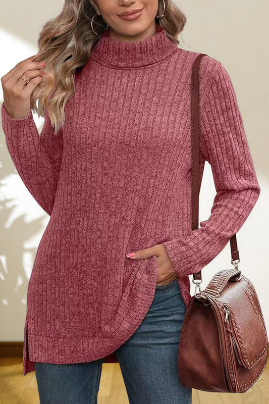 Turtleneck High Low Top Cerise Fitggins