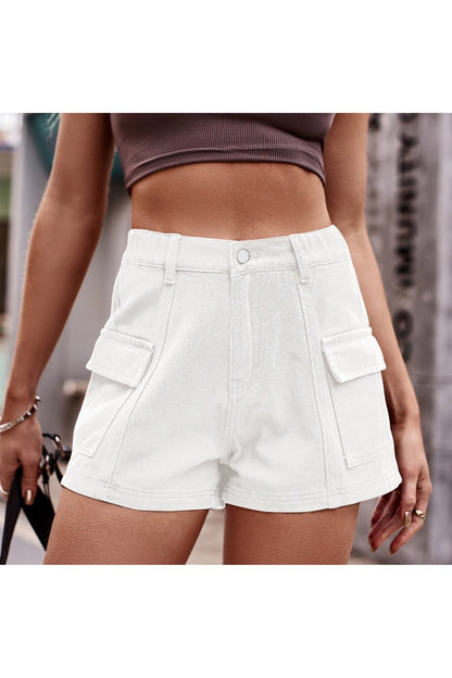 High-Waist Denim Shorts with Pockets - Denim Shorts - FITGGINS