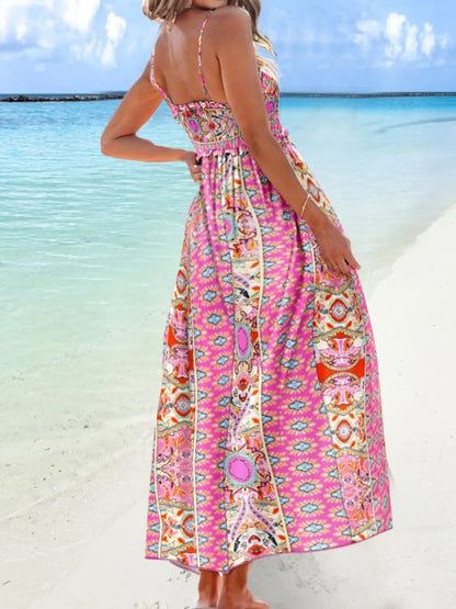 Printed Smocked Maxi Cami Dress Fitggins