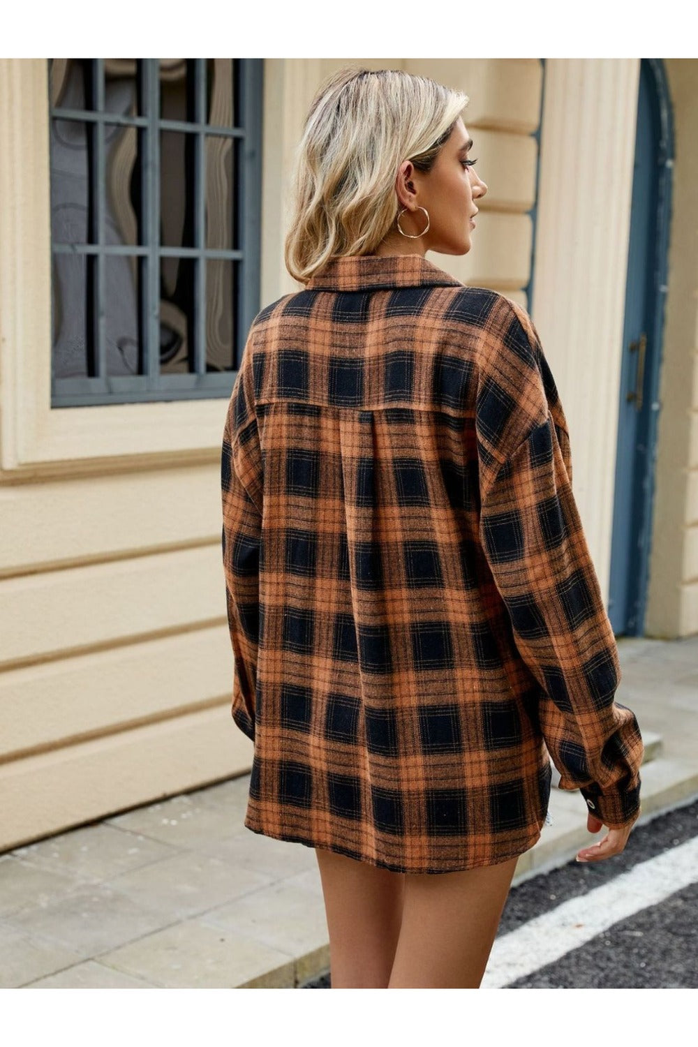 Plaid Collared Neck Long Sleeve Shirt - Shirts - FITGGINS