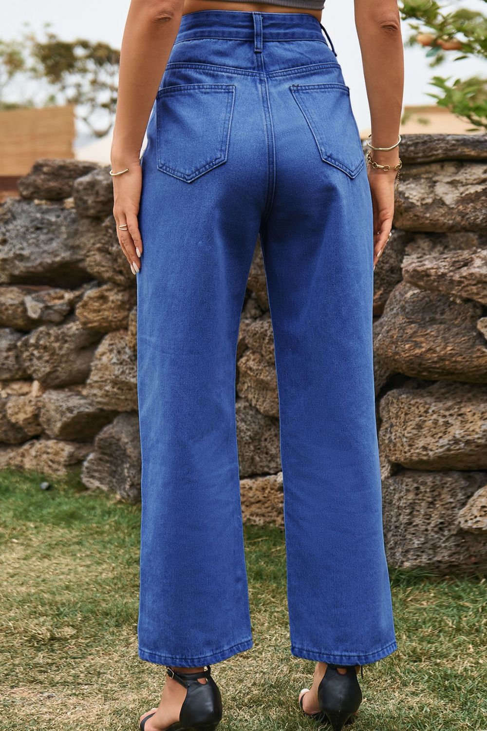 High Waist Loose Fit Ankle Slit Jeans Fitggins