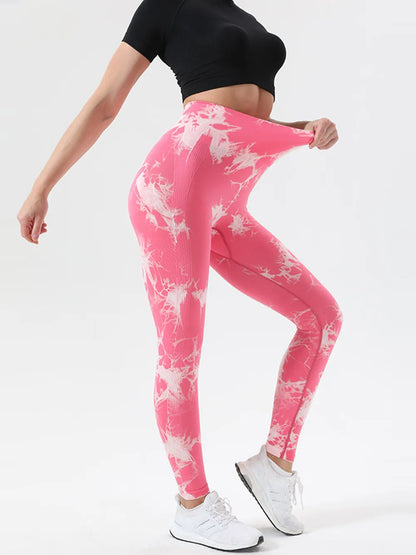 Tie-Dye High Waist Active Leggings Deep-Pink Fitggins