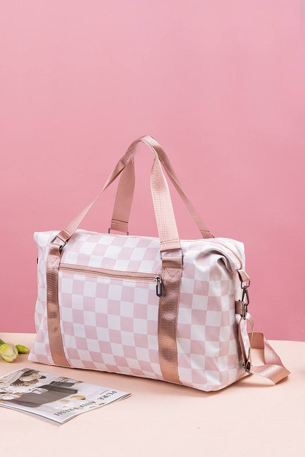 Zenana Checkered Multi-Pocket Travel Bag - Handbag - FITGGINS