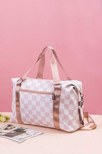 Zenana Checkered Multi-Pocket Travel Bag - Handbag - FITGGINS