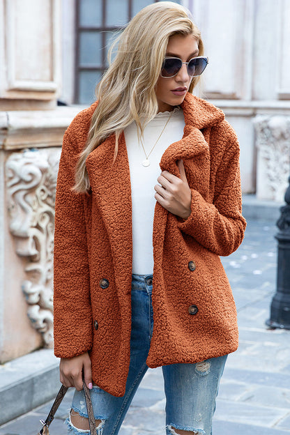 Ivy Lane Full Size Lapel Collar Sherpa Coat Caramel Fitggins