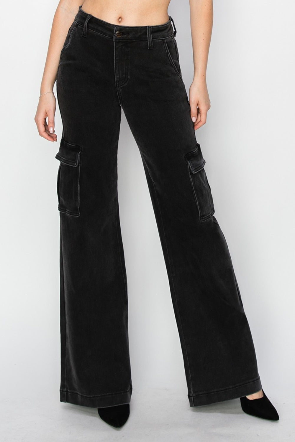 Risen Full Size High Rise Wide Leg Cargo Jeans - Jeans - FITGGINS