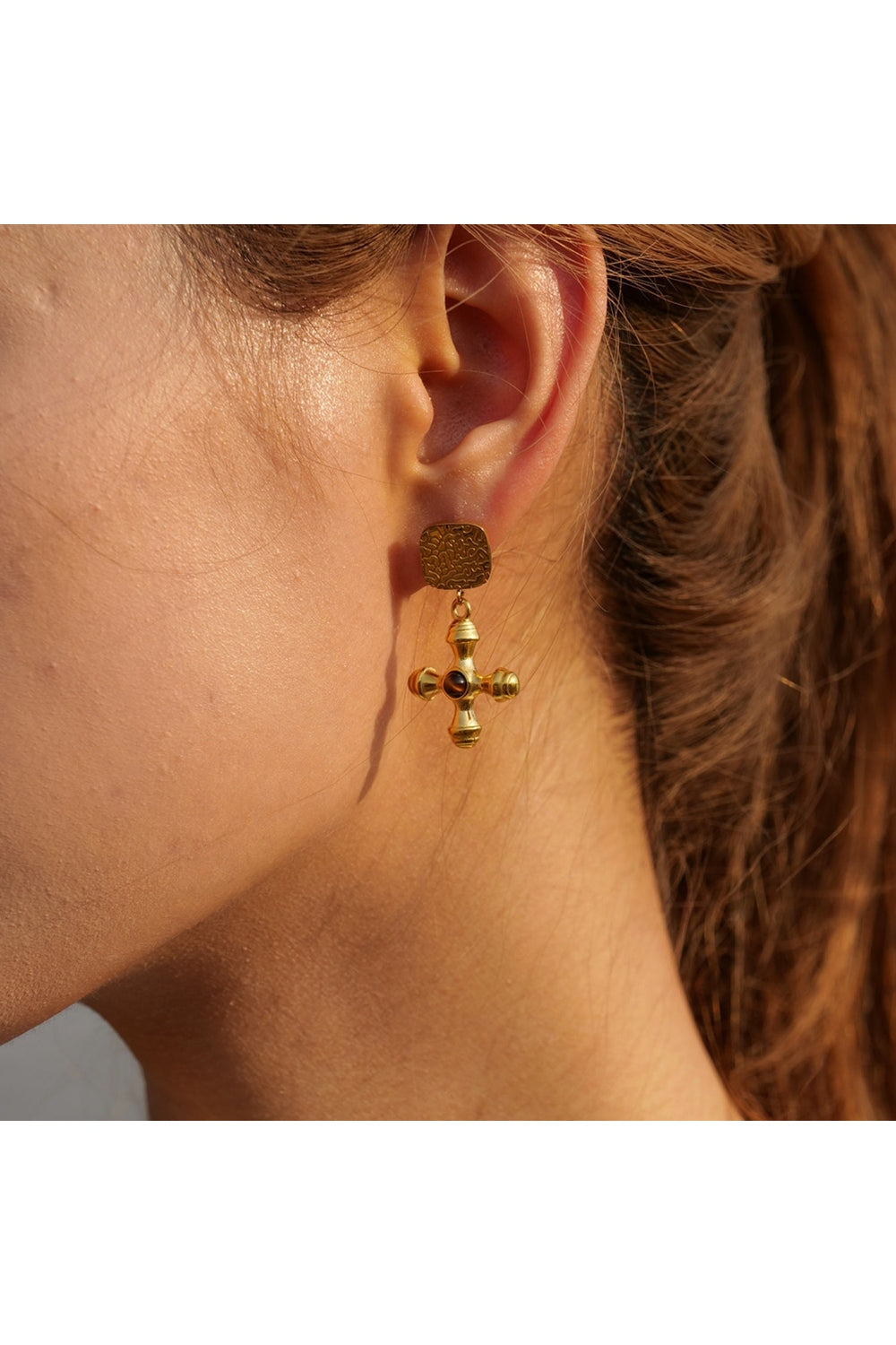 Gold-Plated Stainless Steel Cross Shape Earrings - Earrings - FITGGINS