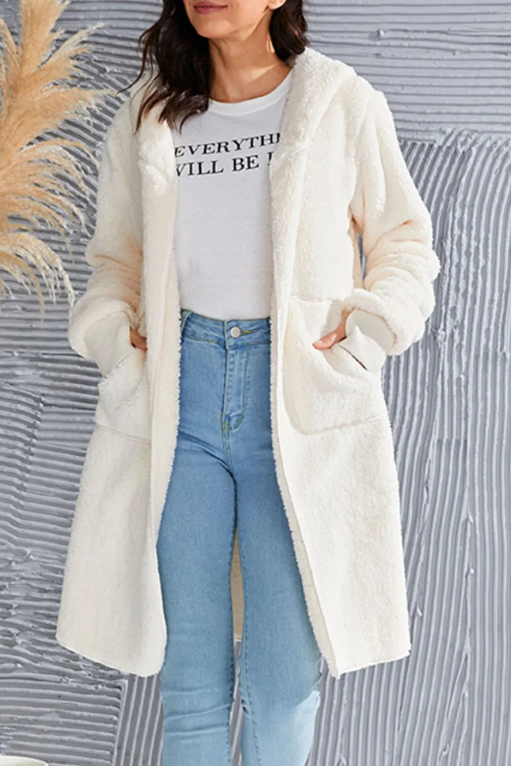 Double Take Full Size Hooded Teddy Bear Jacket with Thumbholes Fitggins