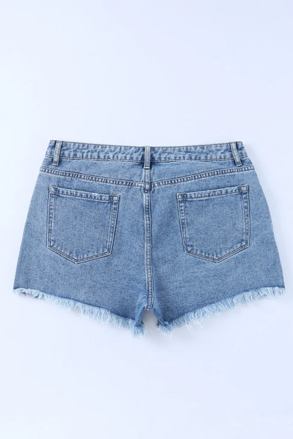 High Rise Crossover Waist Denim Shorts Fitggins